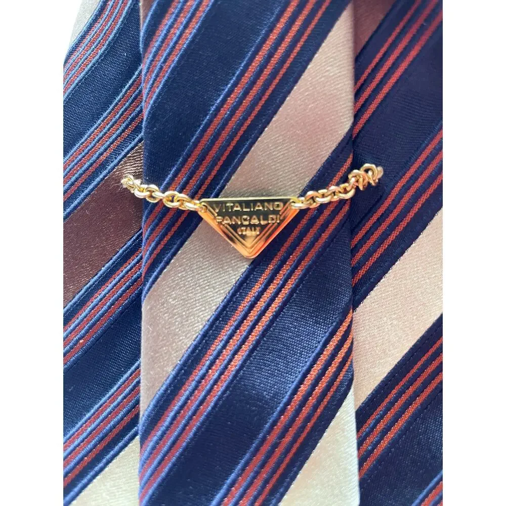 Vitaliano Pancaldi Brown and Navy Diagonal Striped Luxury Neck Tie Made in Italy